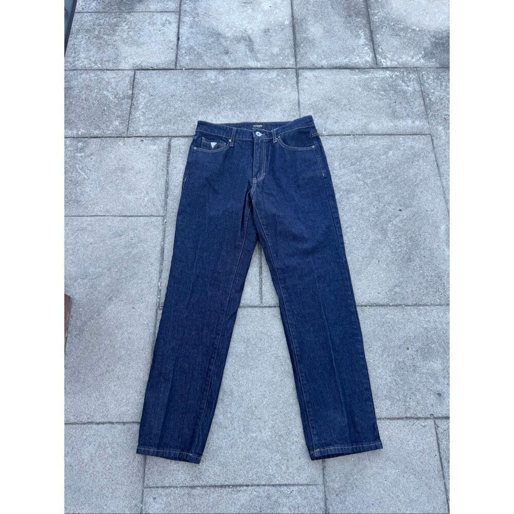 Guess Jeans Mens 31x32 Dark Wash Straight Leg Denim Blue Classic Logo Stretch